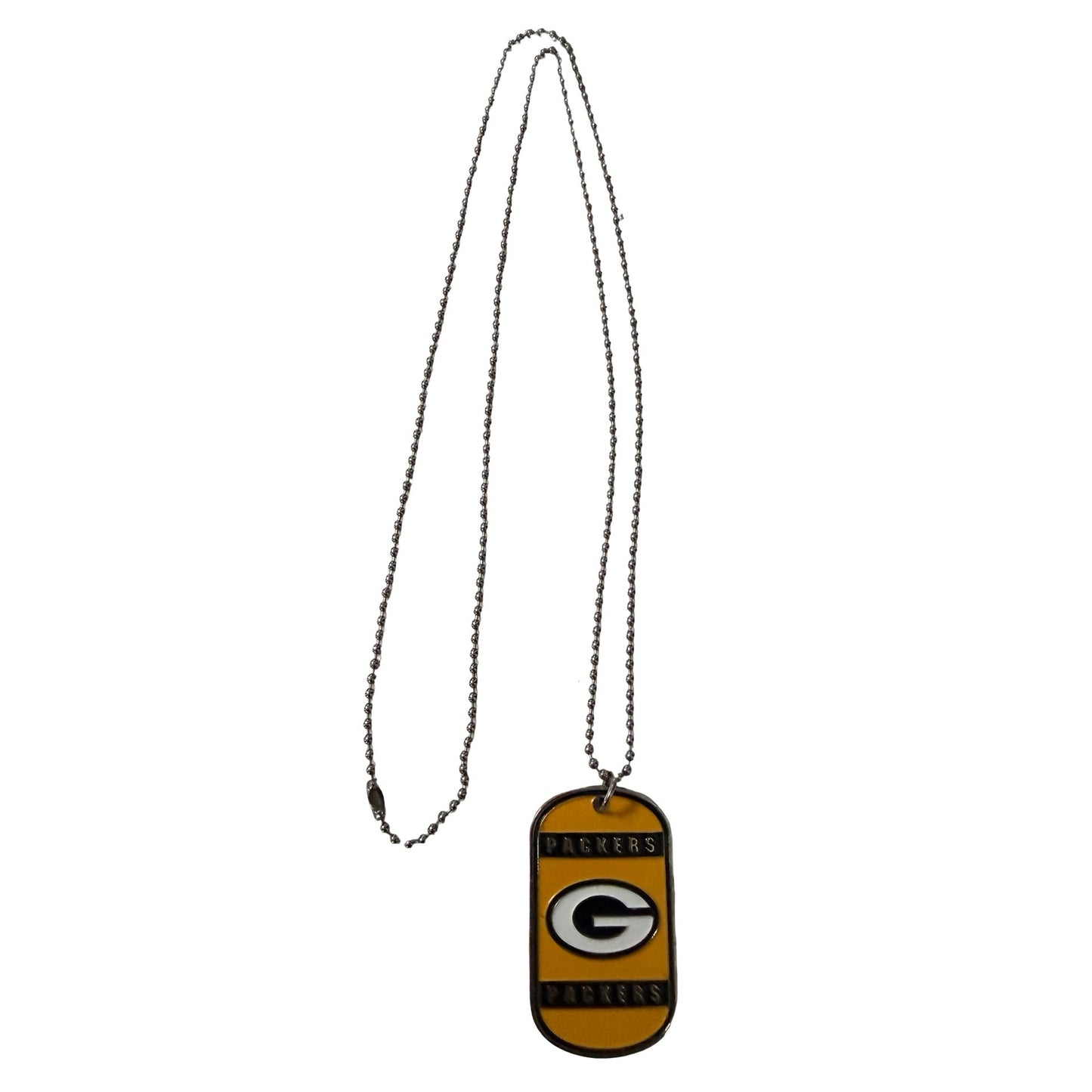 Vintage Green Bay Packers Dog Tag Necklace Yellow Black Enamel Football Fan Pendant 34"