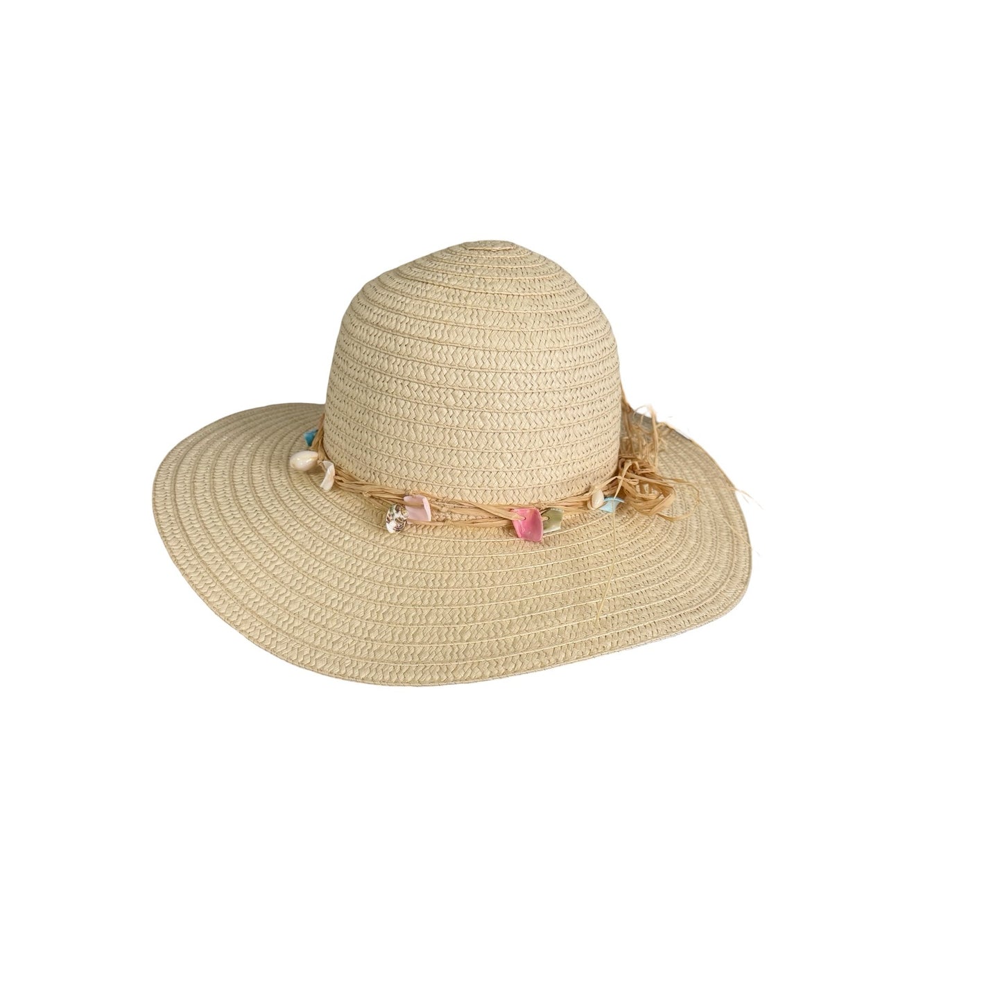 Panama Jack Women's Paper Braid Sun Hat Wide Brim Shell Trim One Size Beach Resort