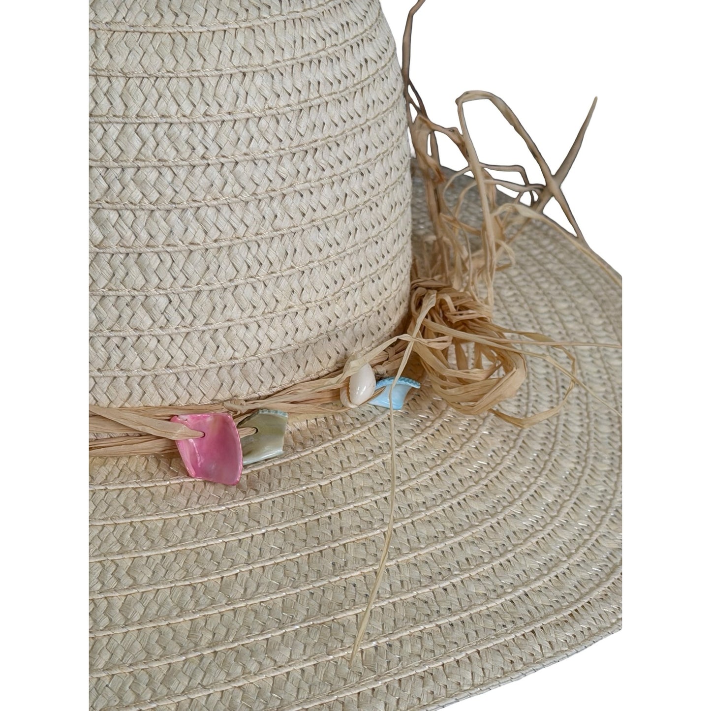 Panama Jack Women's Paper Braid Sun Hat Wide Brim Shell Trim One Size Beach Resort