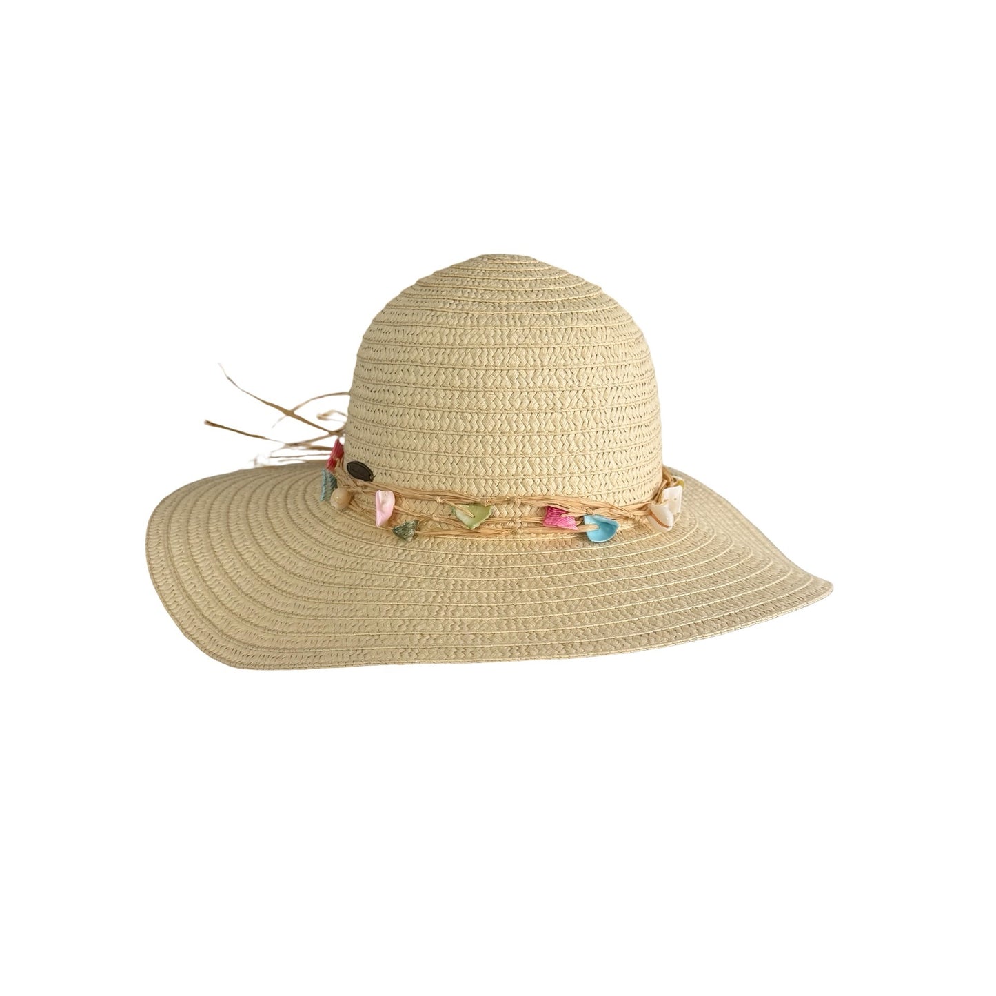 Panama Jack Women's Paper Braid Sun Hat Wide Brim Shell Trim One Size Beach Resort