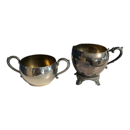 Vintage Silverplate Creamer & Sugar Bowl Set – Wm. A Rogers Sugar, Ornate Footed Creamer – Mid-Century Silver Tableware