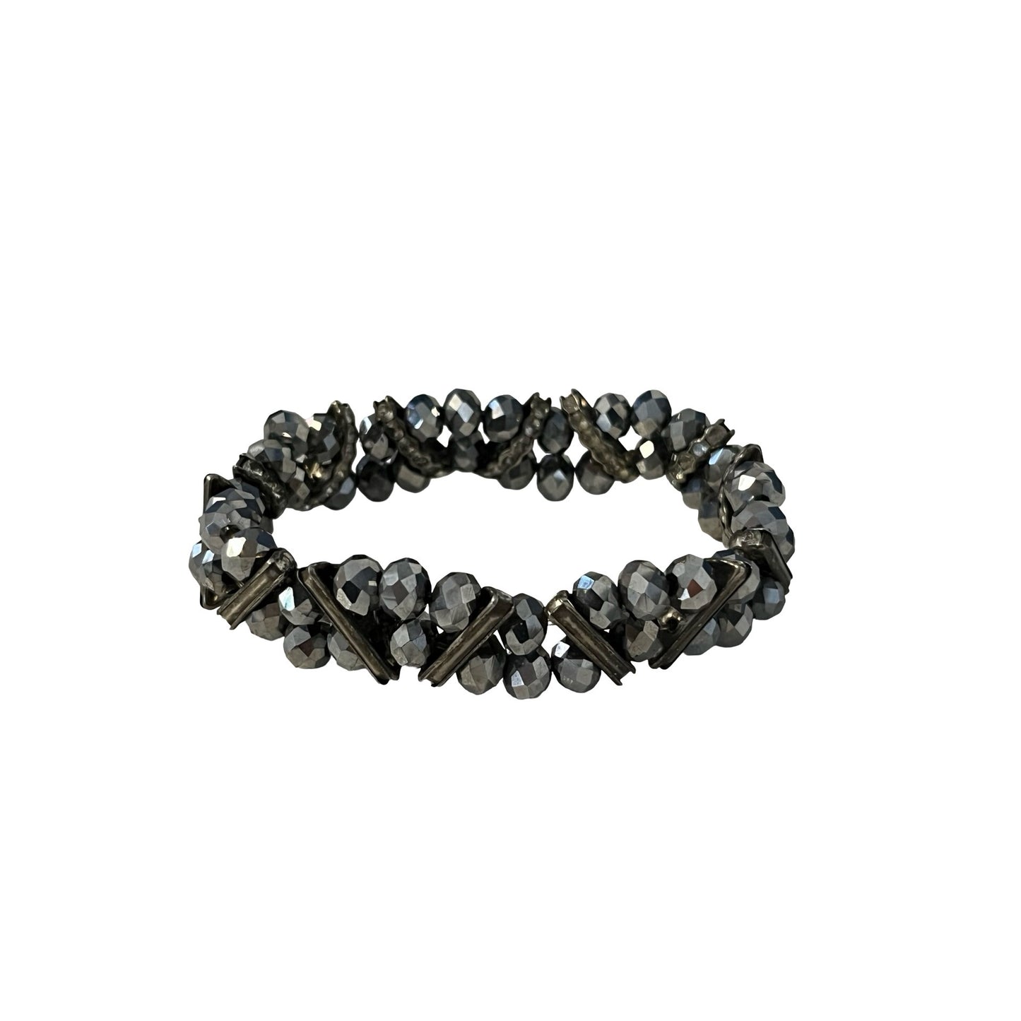 Faceted Hematite Bead Stretch Bracelet Black Metallic Crystal Chunky Stackable