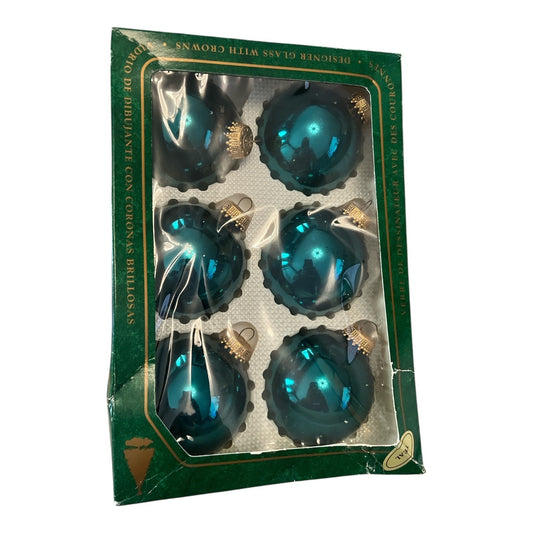 Christmas by Krebs Designer Vintage Glass Ornaments – Set of 6 Teal Blue