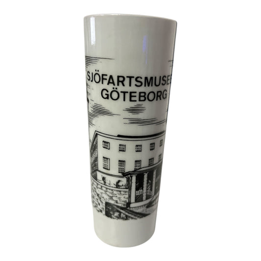Vintage Sjöfartsmuseet Göteborg Porcelain Vase Black White Museum Souvenir