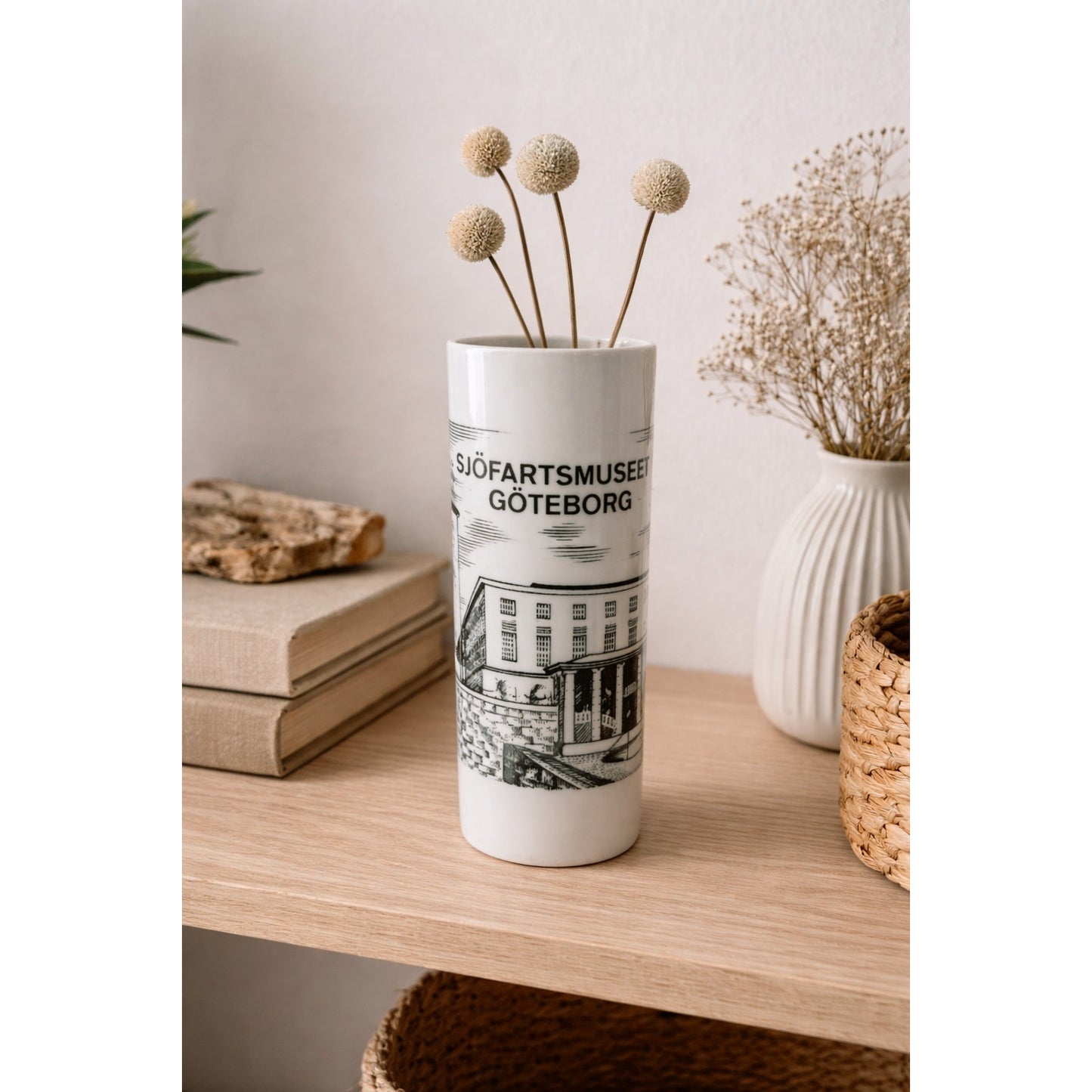 Vintage Sjöfartsmuseet Göteborg Porcelain Vase Black White Museum Souvenir