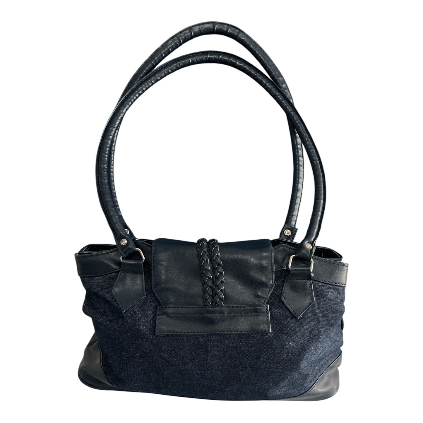 VTG Western-Inspired Dark Navy Blue Denim & Faux Leather Handbag
