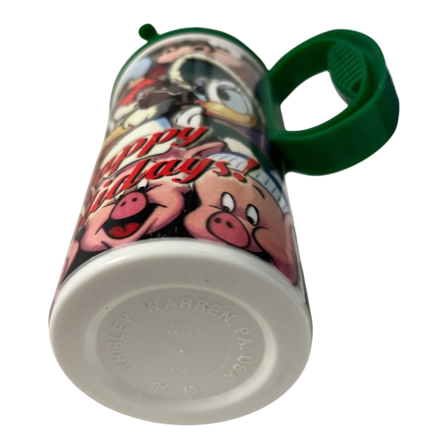 Disney Parks Holiday Travel Mug – Mickey, Minnie, Donald, Goofy & Friends – Green Lid – 2010s