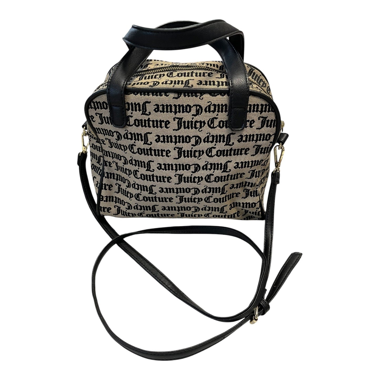 Y2K Juicy Couture Monogram Mini Satchel Crossbody Bag Black Tan Gold Hardware