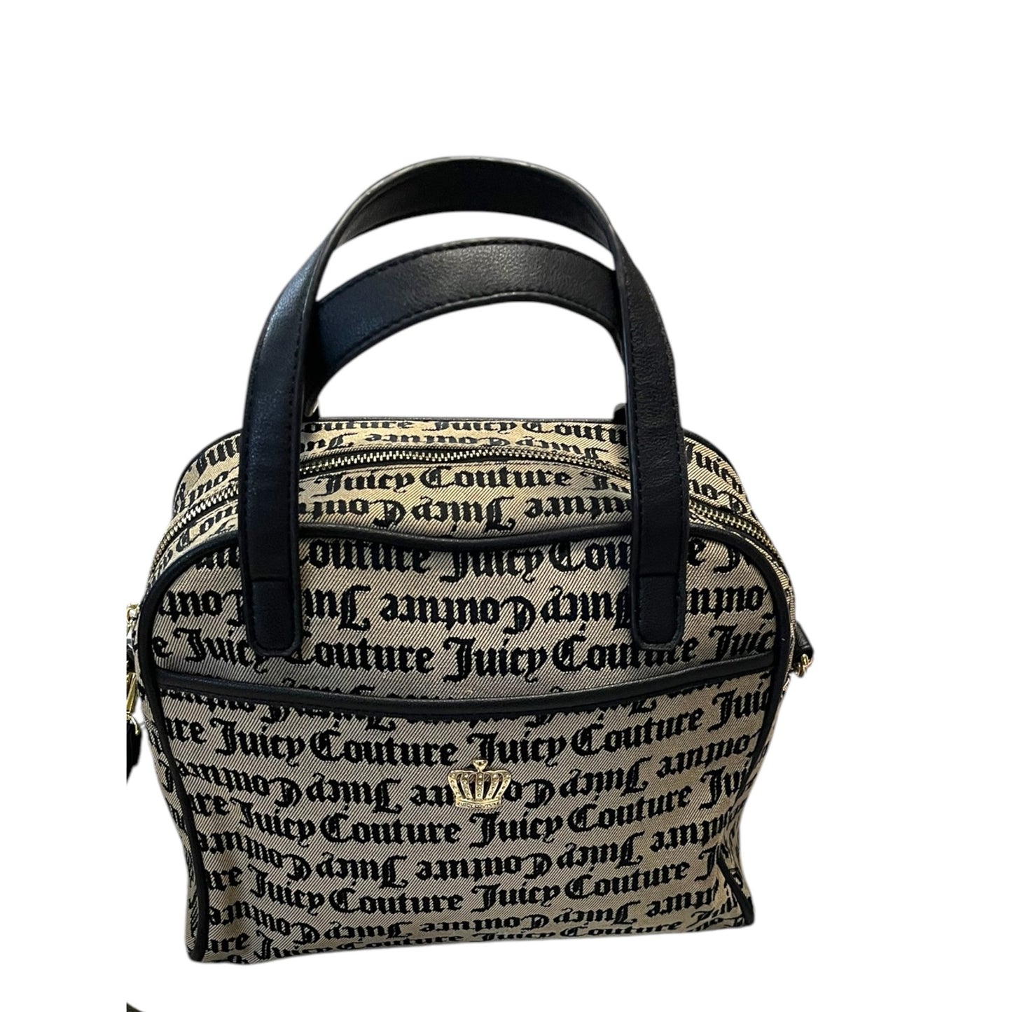 Y2K Juicy Couture Monogram Mini Satchel Crossbody Bag Black Tan Gold Hardware