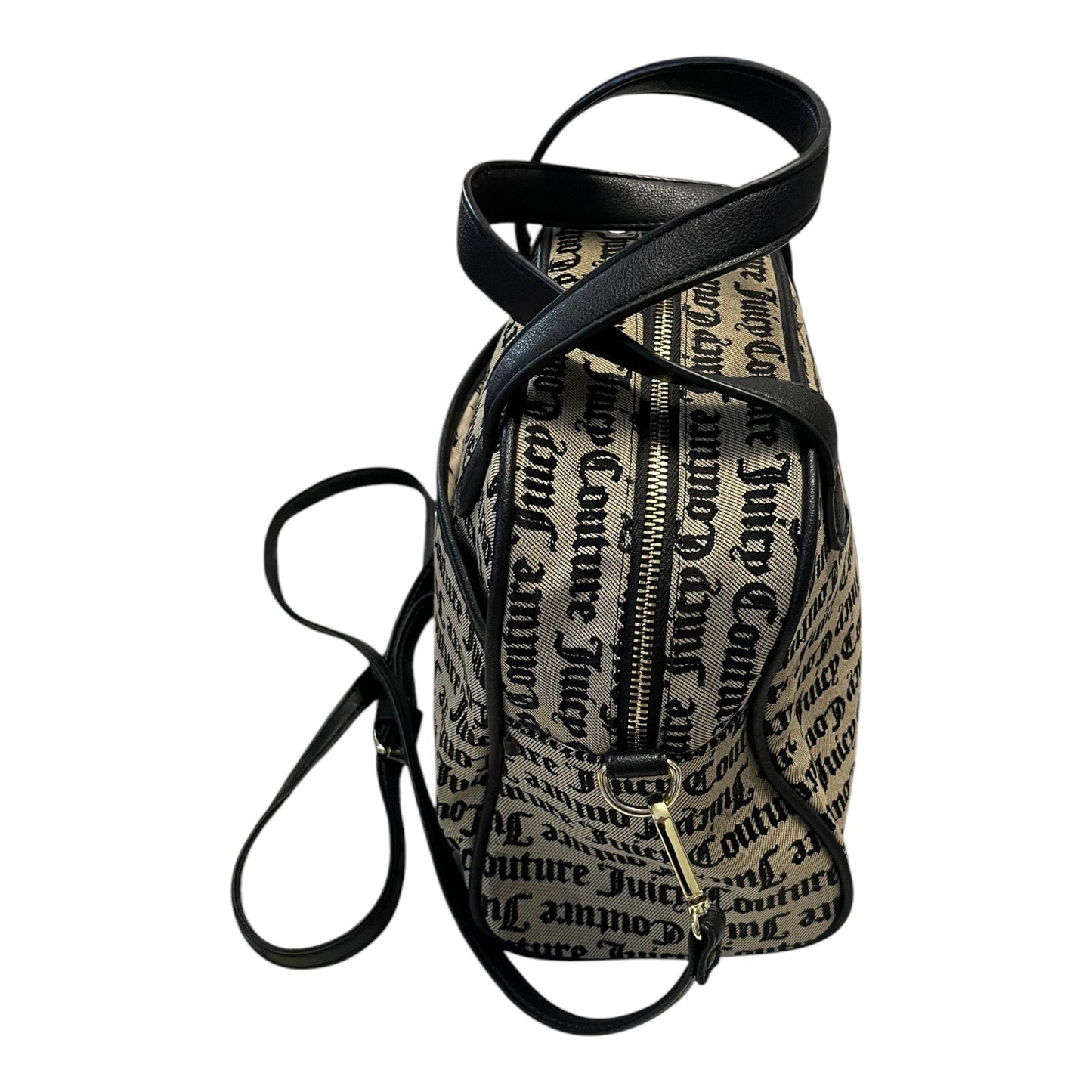 Y2K Juicy Couture Monogram Mini Satchel Crossbody Bag Black Tan Gold Hardware