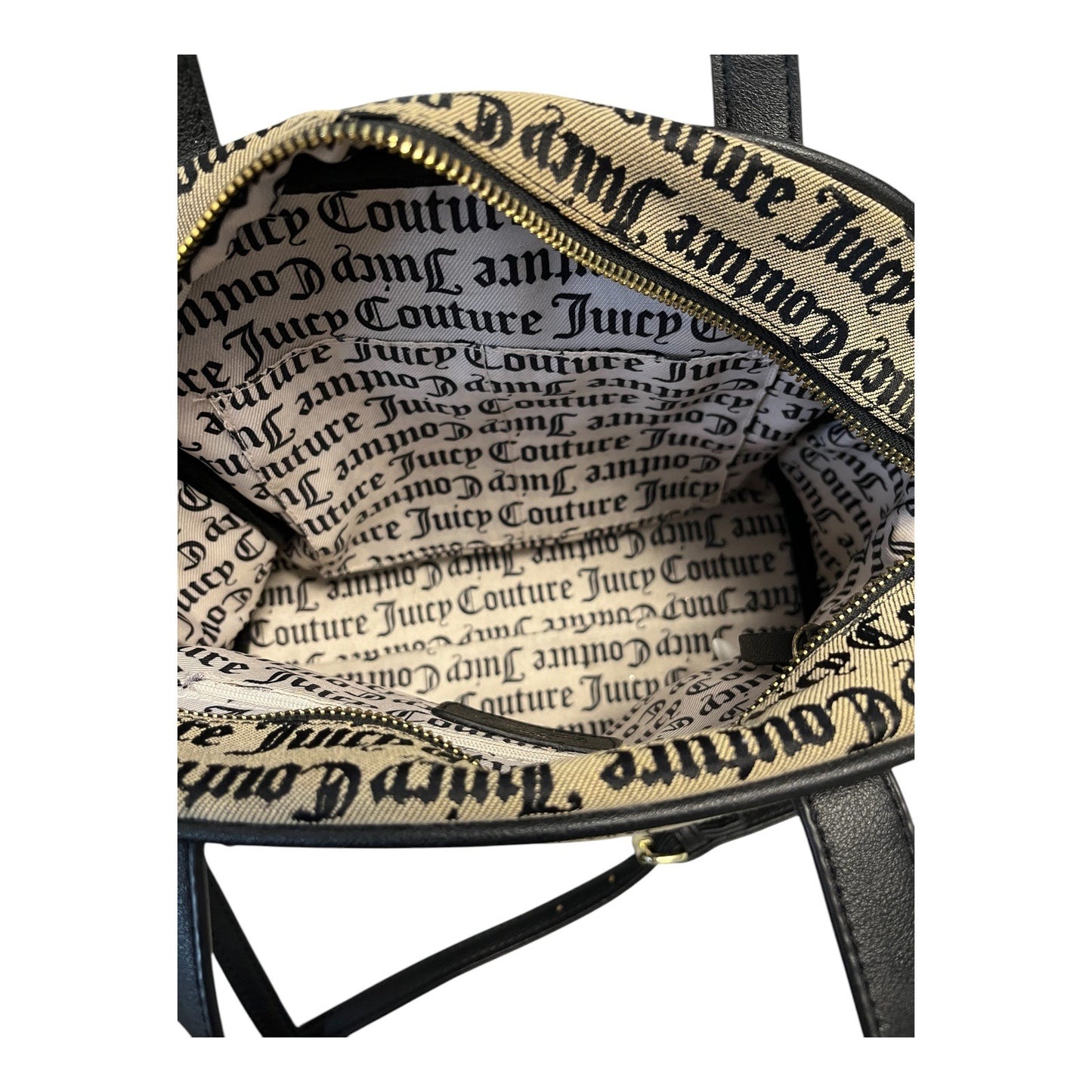 Y2K Juicy Couture Monogram Mini Satchel Crossbody Bag Black Tan Gold Hardware