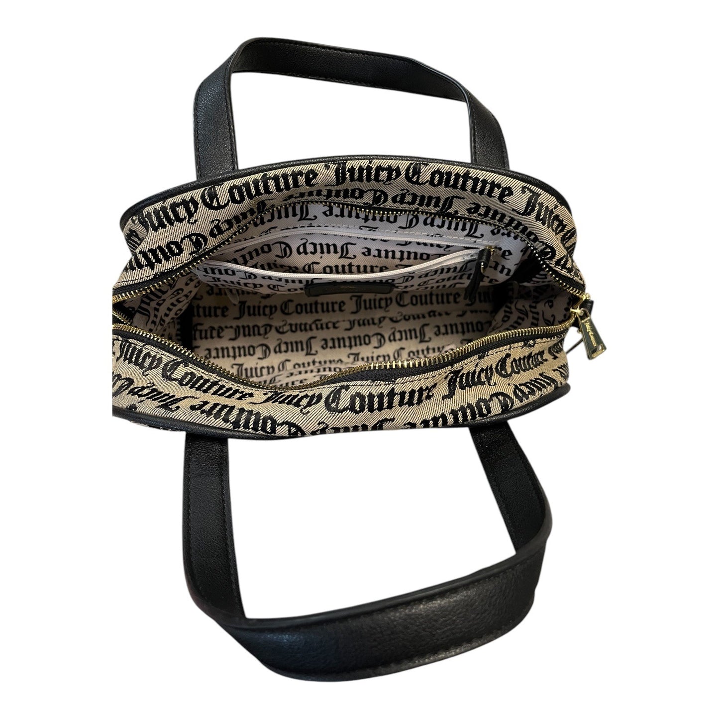 Y2K Juicy Couture Monogram Mini Satchel Crossbody Bag Black Tan Gold Hardware