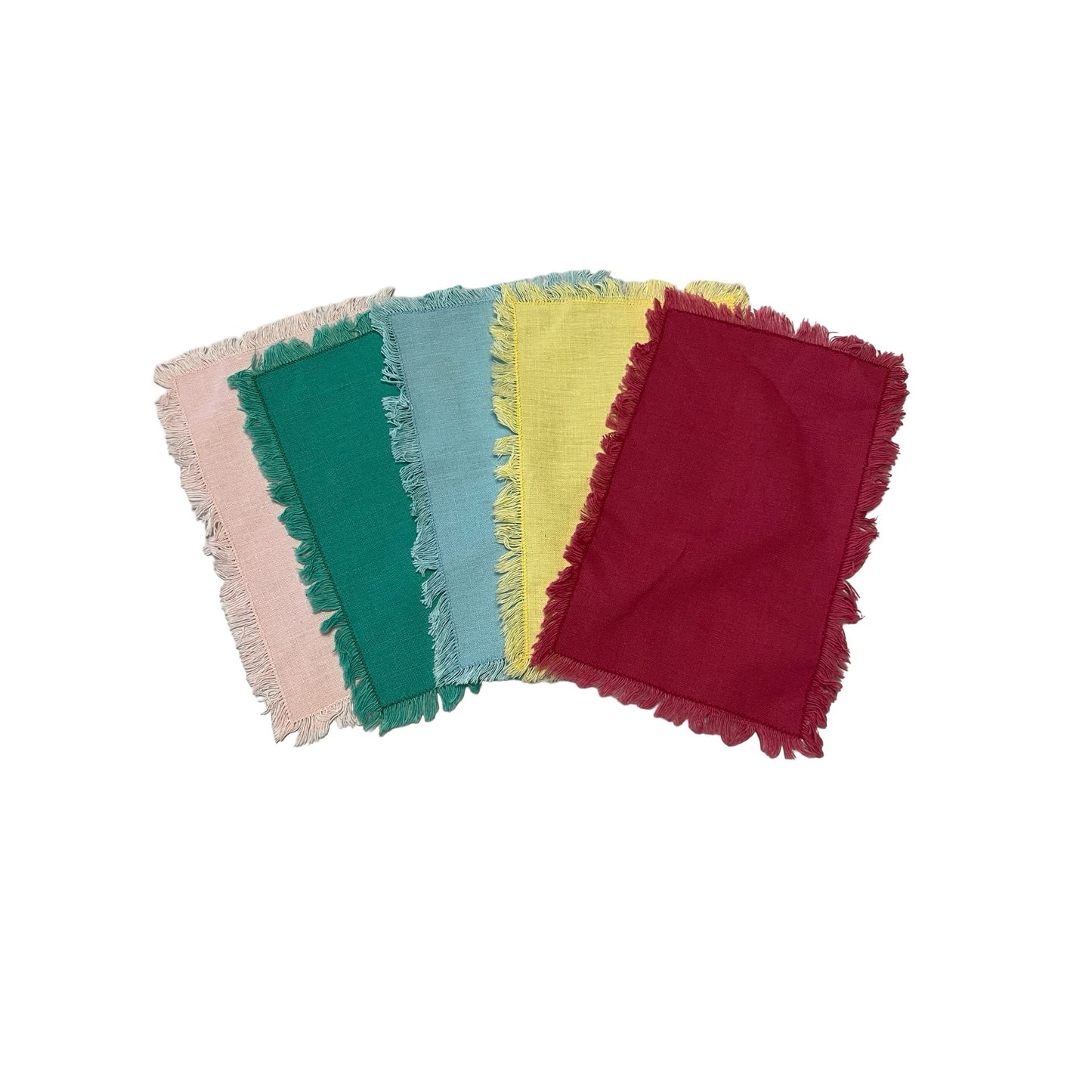 Set 5 Mini Placemats Linen Fringed Multicolor Small Table Mats 8x5