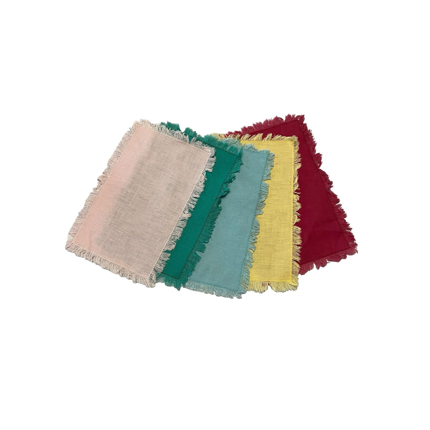 Set 5 Mini Placemats Linen Fringed Multicolor Small Table Mats 8x5