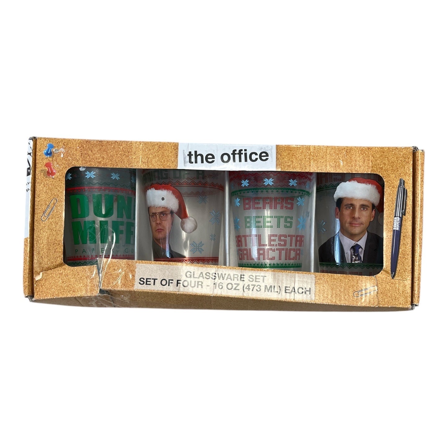 The Office Christmas Glassware Set of 4 Dwight Schrute Michael Scott 16 oz Tumblers