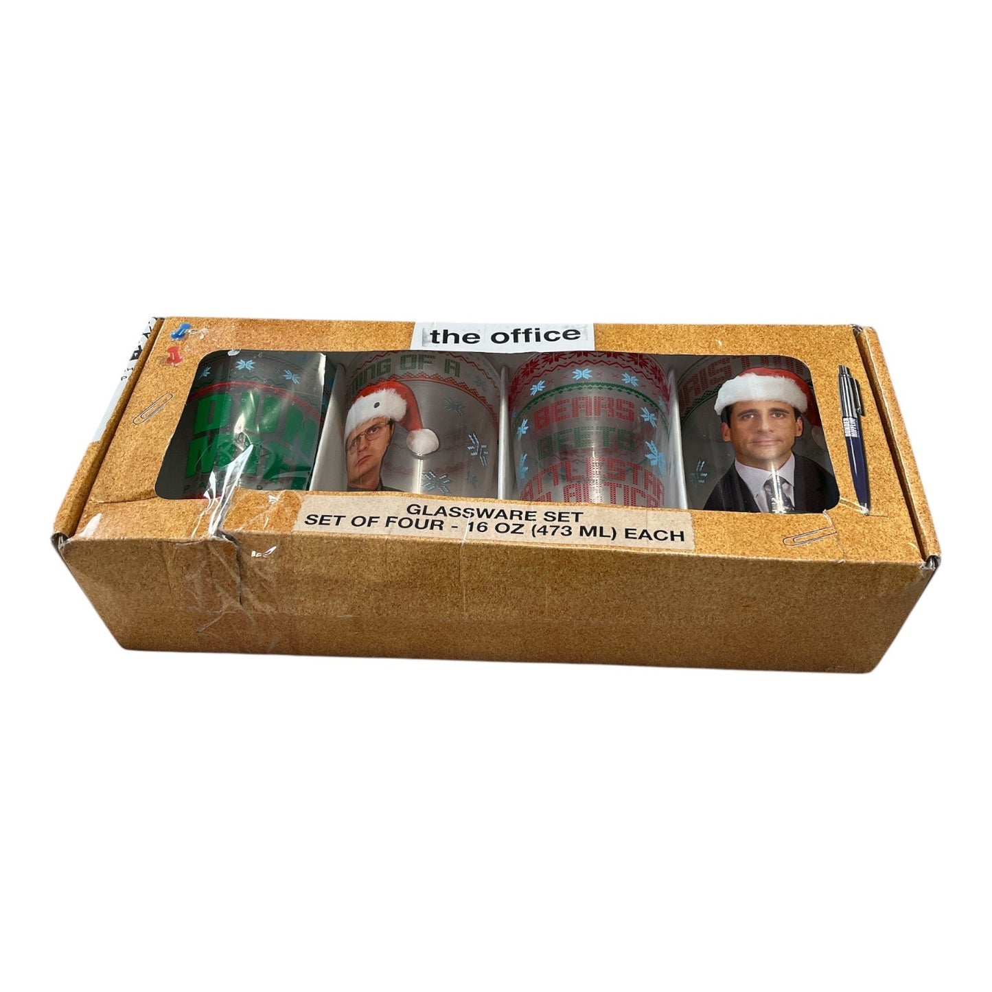 The Office Christmas Glassware Set of 4 Dwight Schrute Michael Scott 16 oz Tumblers