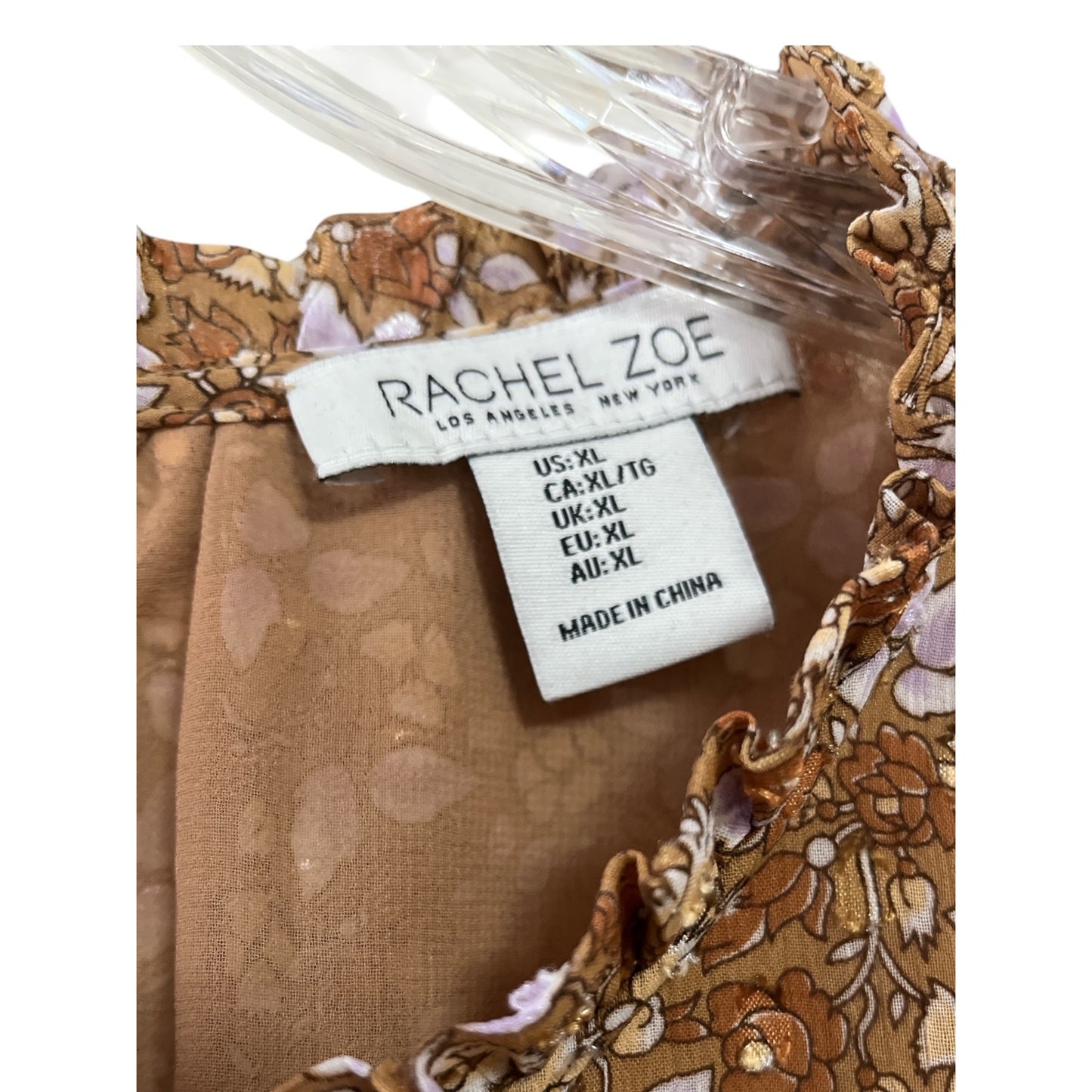 Rachel Zoe Women’s XL Puff Sleeve Floral Blouse Brown Lavender – Needs Minor Seam Repair