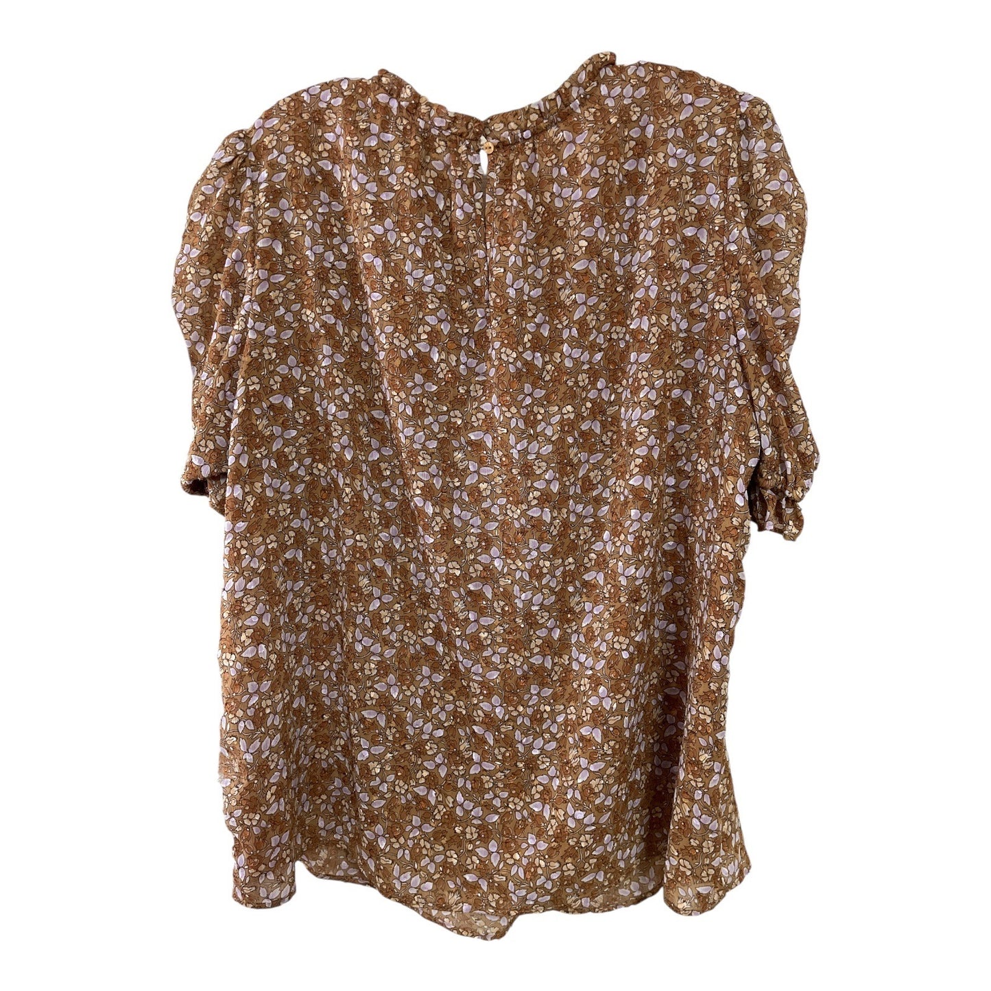 Rachel Zoe Women’s XL Puff Sleeve Floral Blouse Brown Lavender – Needs Minor Seam Repair
