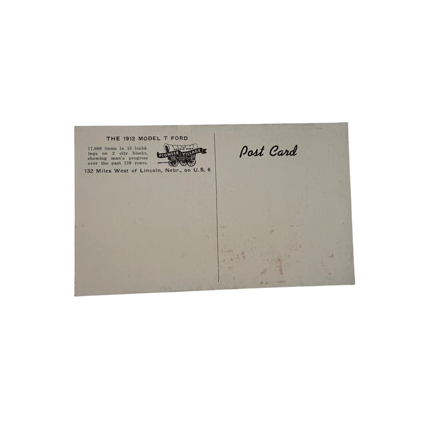 1912 Ford Model T Pioneer Village Minden Nebraska Vintage Unused Black & White Postcard