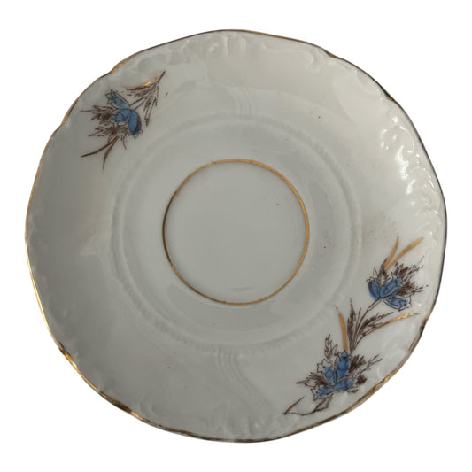 Vintage C.T. Germany Porcelain Saucer White with Blue Flowers Gold Trim 5-Inch
