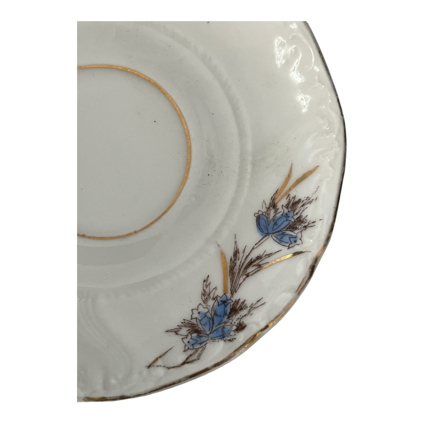 Vintage C.T. Germany Porcelain Saucer White with Blue Flowers Gold Trim 5-Inch