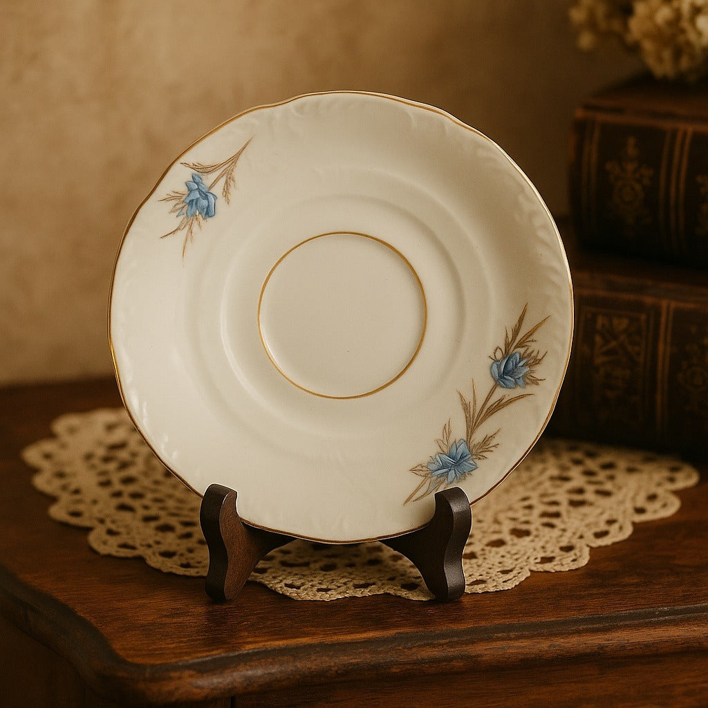Vintage C.T. Germany Porcelain Saucer White with Blue Flowers Gold Trim 5-Inch