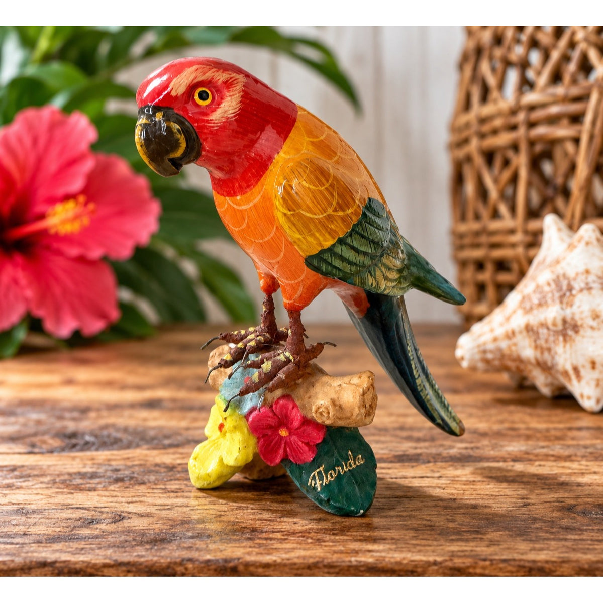 Vintage Florida Hand Carved Wood Parrot Figurine Tropical Souvenir Folk Art 5 Inch