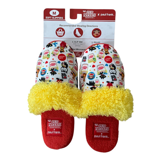 Cup Noodles x Paul Frank Soft Slippers – Size M (7/8) – Cozy Fuzzy Yellow Lining – NWT