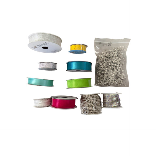 Craft Ribbon Lot Rhinestone Trim Organza Satin Assorted Colors Wedding DIY Supplies Bundle