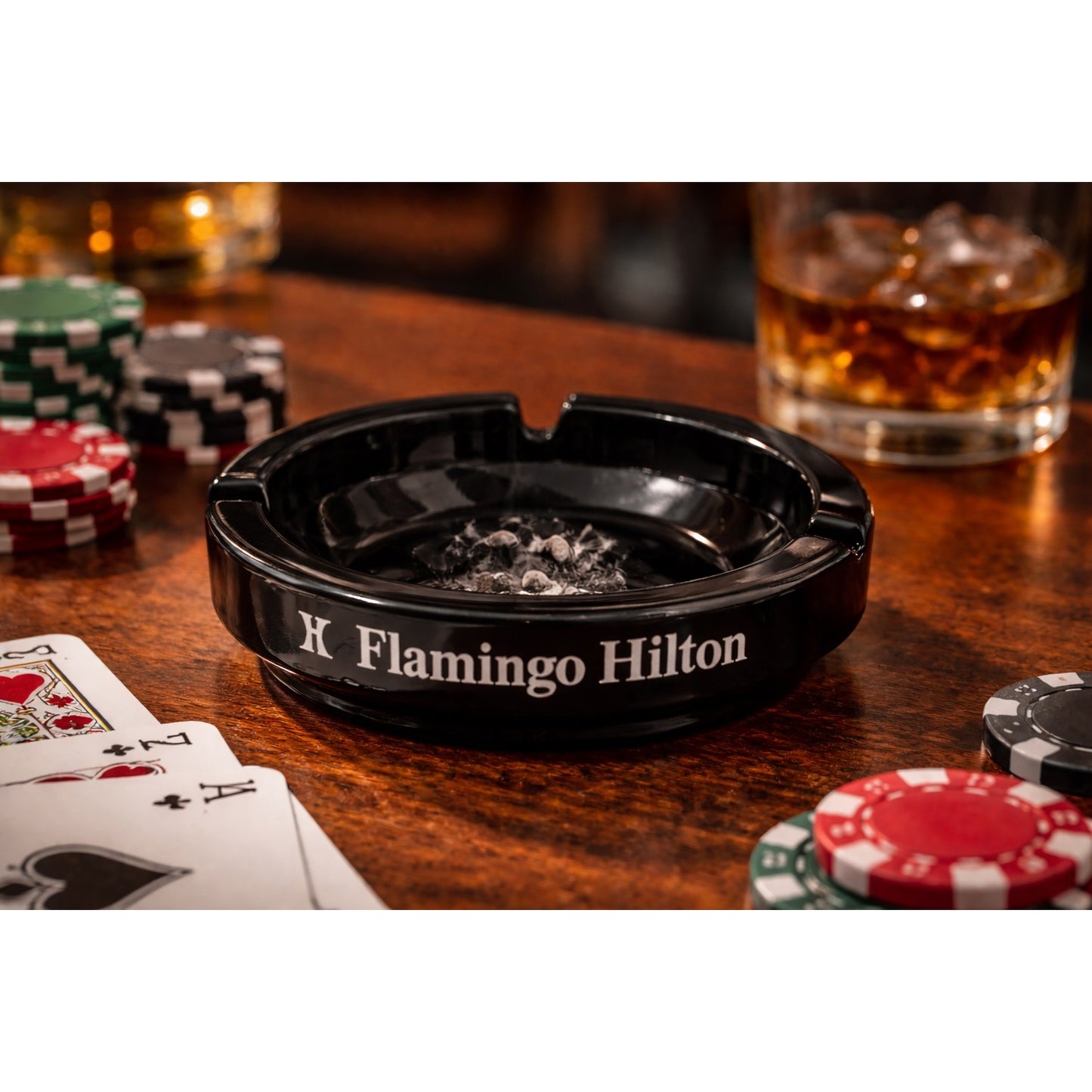 Flamingo Hilton Las Vegas Glass Ashtray Black 4.5 Inch Vintage Casino