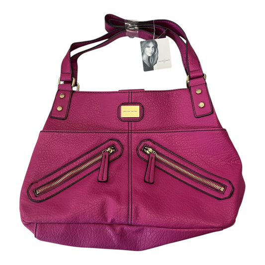 Jaclyn Smith Magenta Pebbled Faux Leather Shoulder Bag NWT Gold Hardware Tote Purse
