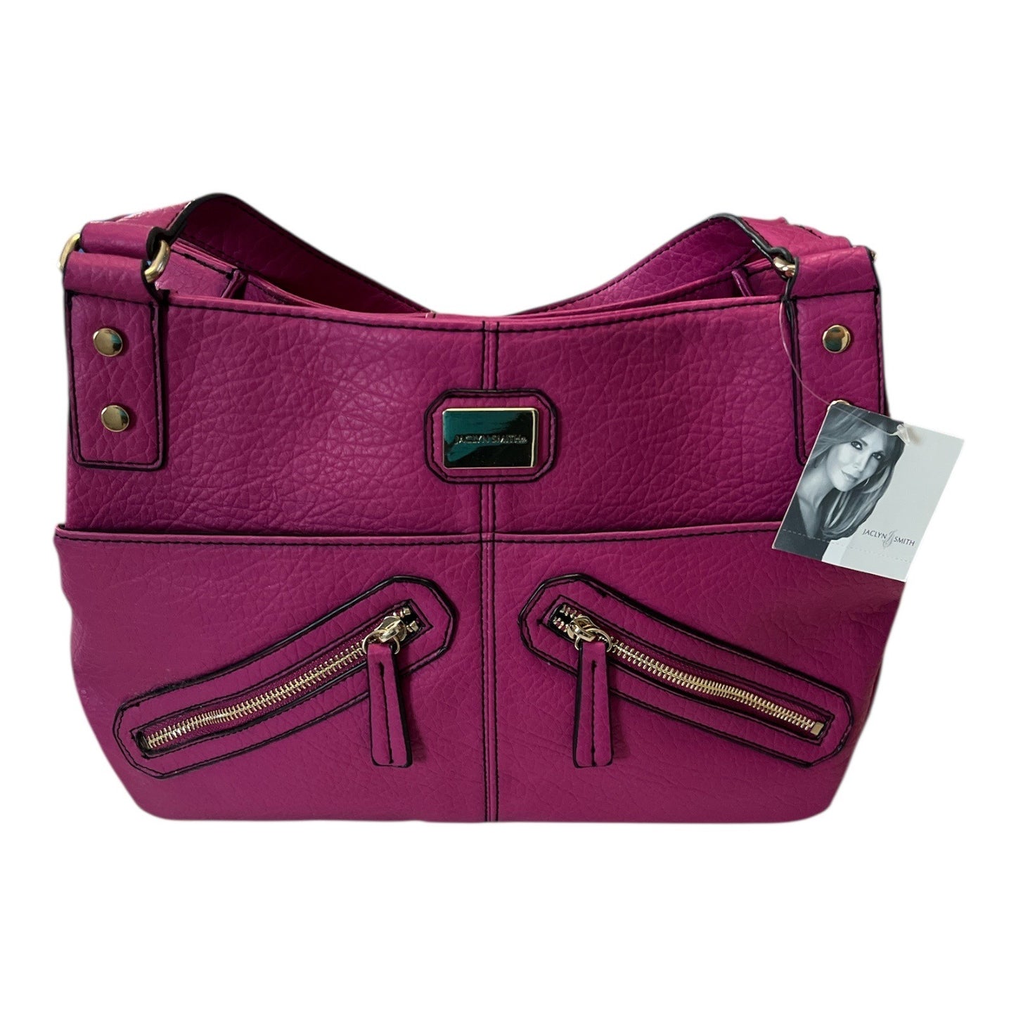 Jaclyn Smith Magenta Pebbled Faux Leather Shoulder Bag NWT Gold Hardware Tote Purse