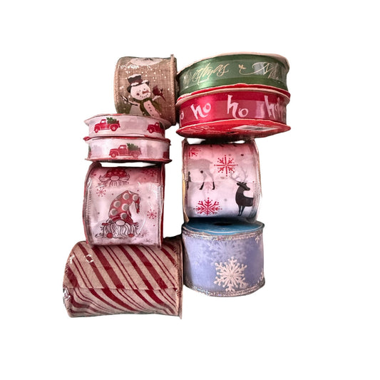 Lot of 7 Christmas Ribbon Spools Snowman Gnome Reindeer Truck Holiday Craft Decor