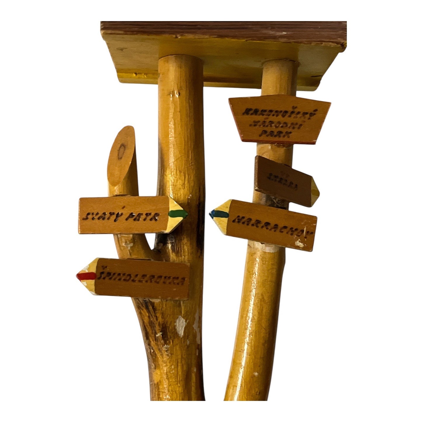 Vintage Czech Krkonoše Wooden Signpost Souvenir “Rozcestník” Vrchlabí Folk Art
