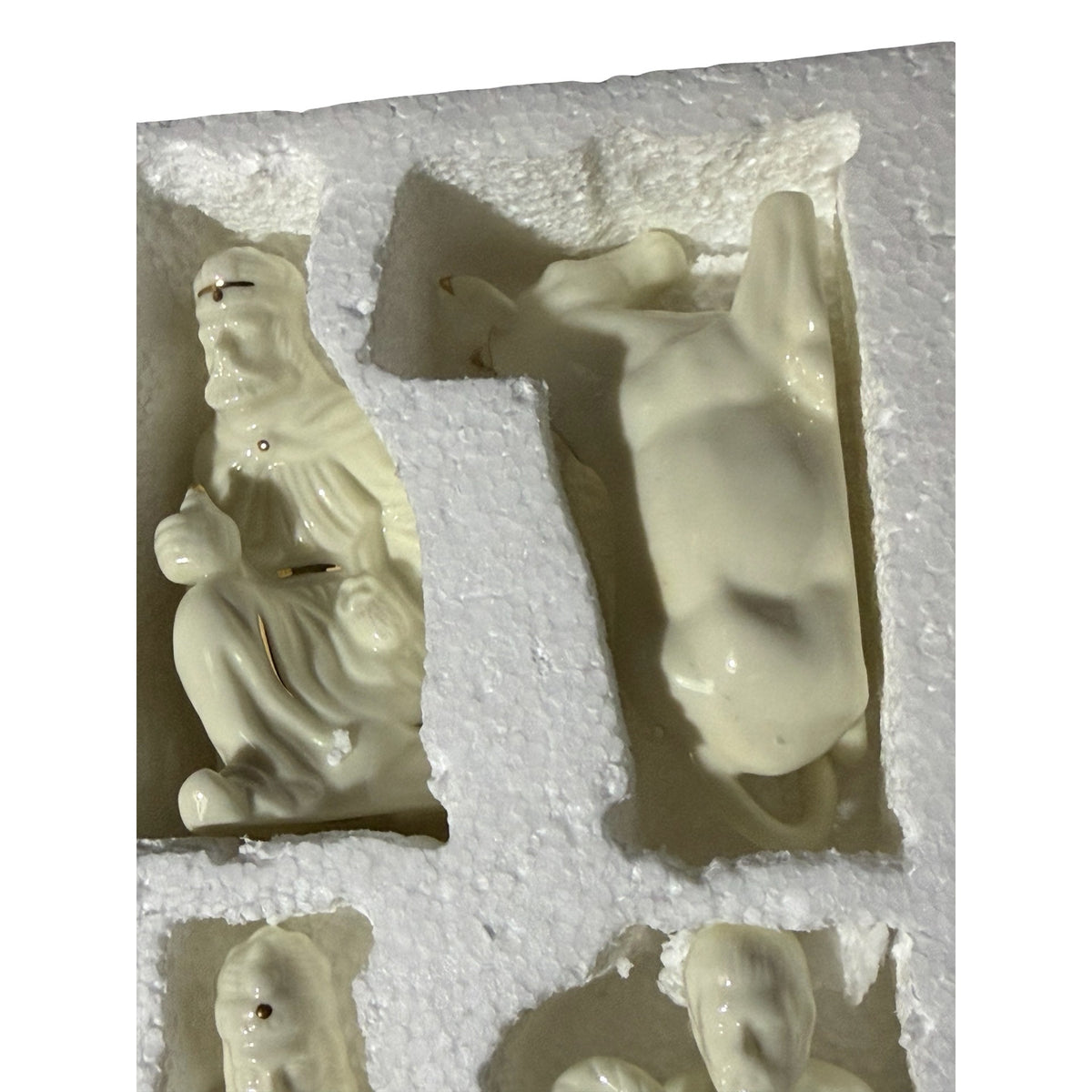 Vintage Madison Avenue 10 Piece Glazed Bisque Nativity Set Gold Accents Original Box