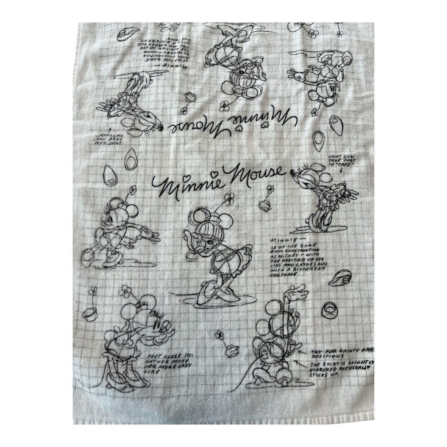 Disney Minnie Mouse Sketch Print Cotton Hand Towels Set of 2 Black White