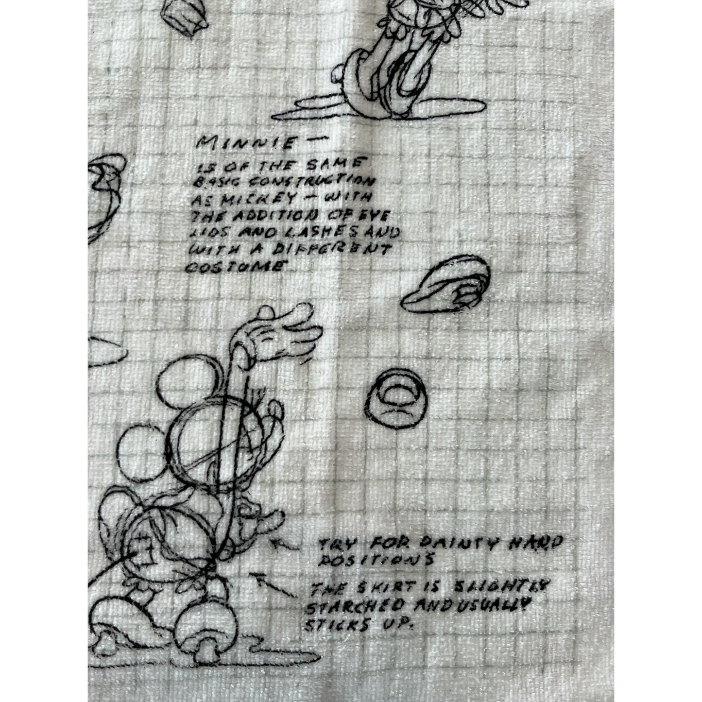 Disney Minnie Mouse Sketch Print Cotton Hand Towels Set of 2 Black White