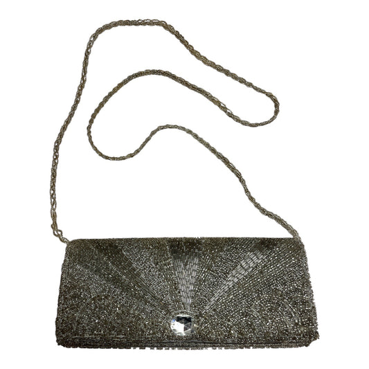 Bijoux Terner Silver Beaded Evening Bag – Rhinestone Accent, Beaded Chain Strap, Unused