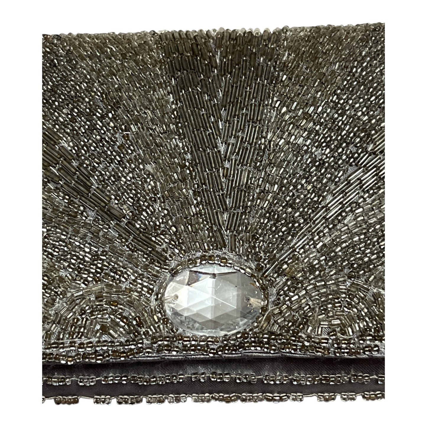 Bijoux Terner Silver Beaded Evening Bag – Rhinestone Accent, Beaded Chain Strap, Unused