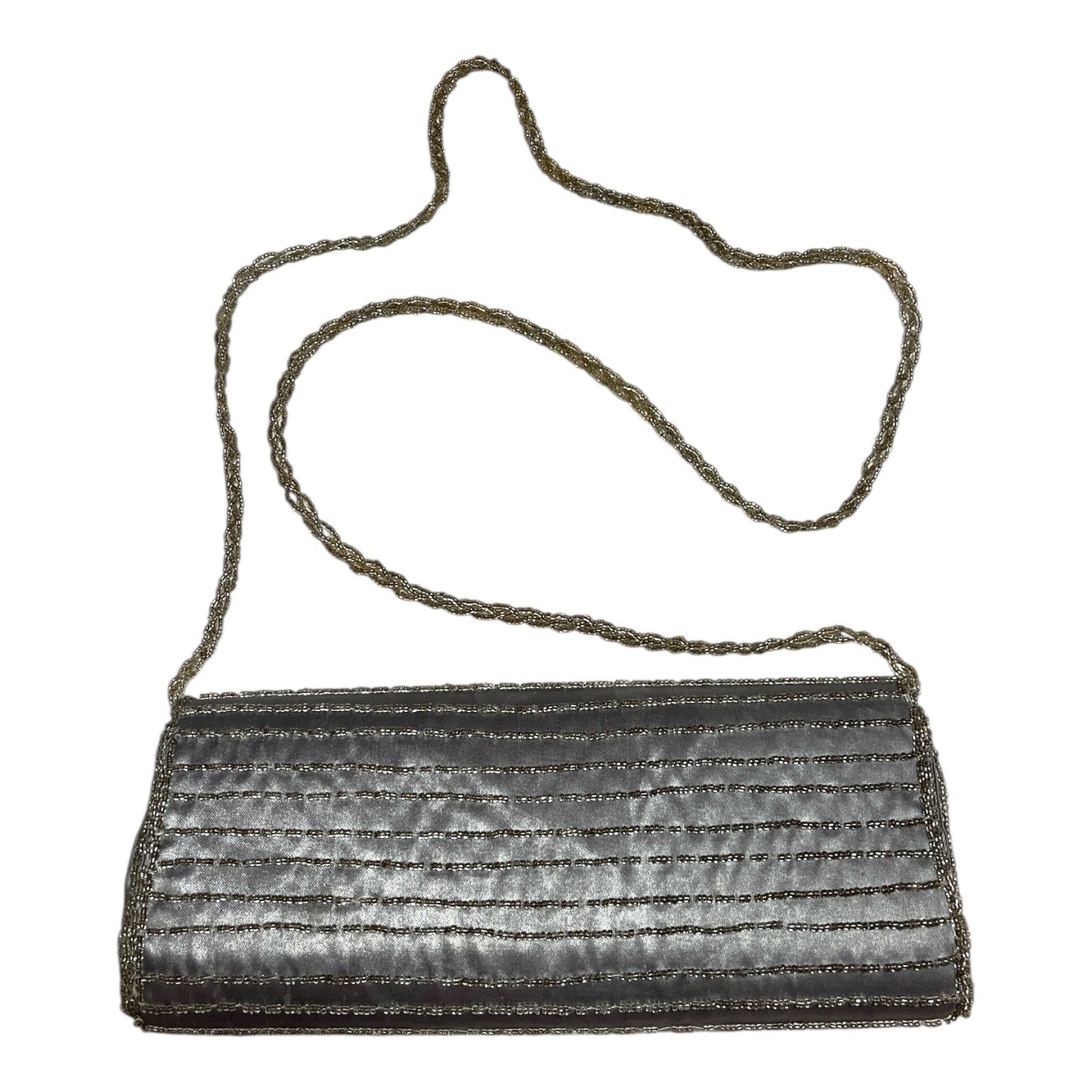 Bijoux Terner Silver Beaded Evening Bag – Rhinestone Accent, Beaded Chain Strap, Unused