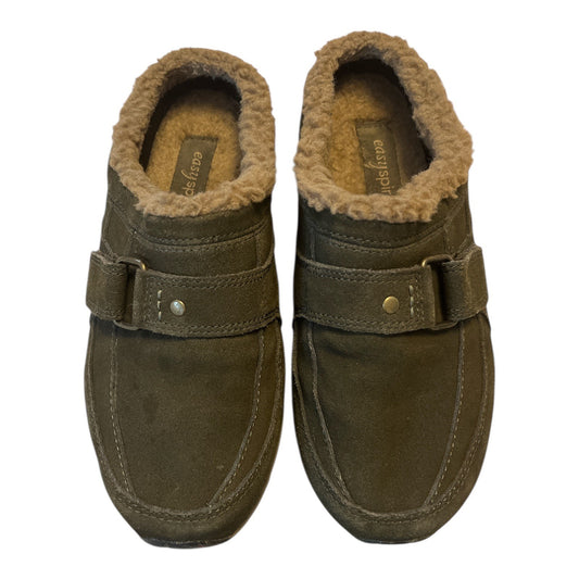 Easy Spirit Tierras Shearling-Lined Leather Clogs – Women’s Size 6.5 – Brown Slip-On Comfort Shoes – 2010s