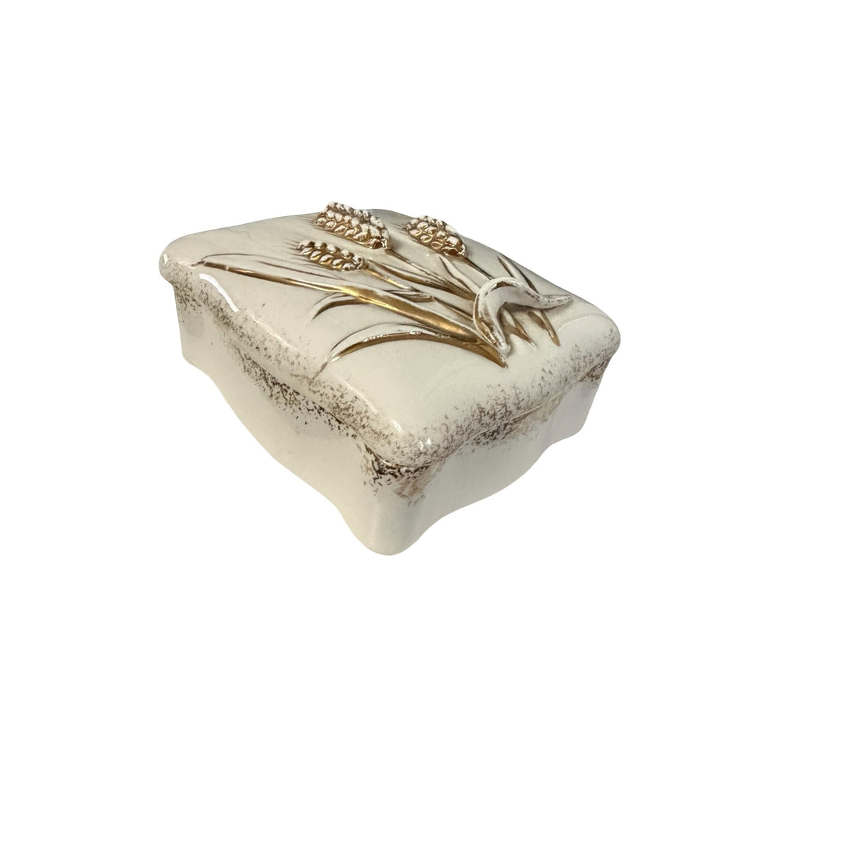1956 Geo Z Lefton Japan Cream Gold Wheat Porcelain Lidded Trinket Box