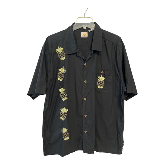 Vintage 2000s Sol Wear Pineapple Shirt Men’s XL – Black Embroidered Hawaiian Button Down Cotton Top