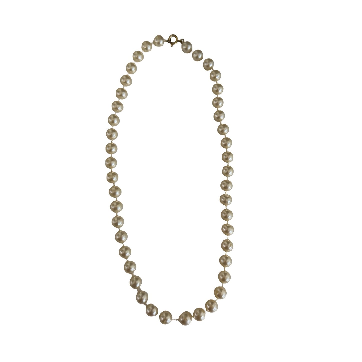 Vintage Faux Pearl Beaded Necklace 16 Inch Cream Glass Pearl Choker Gold Tone Clasp