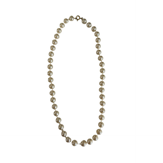 Vintage Faux Pearl Beaded Necklace 16 Inch Cream Glass Pearl Choker Gold Tone Clasp