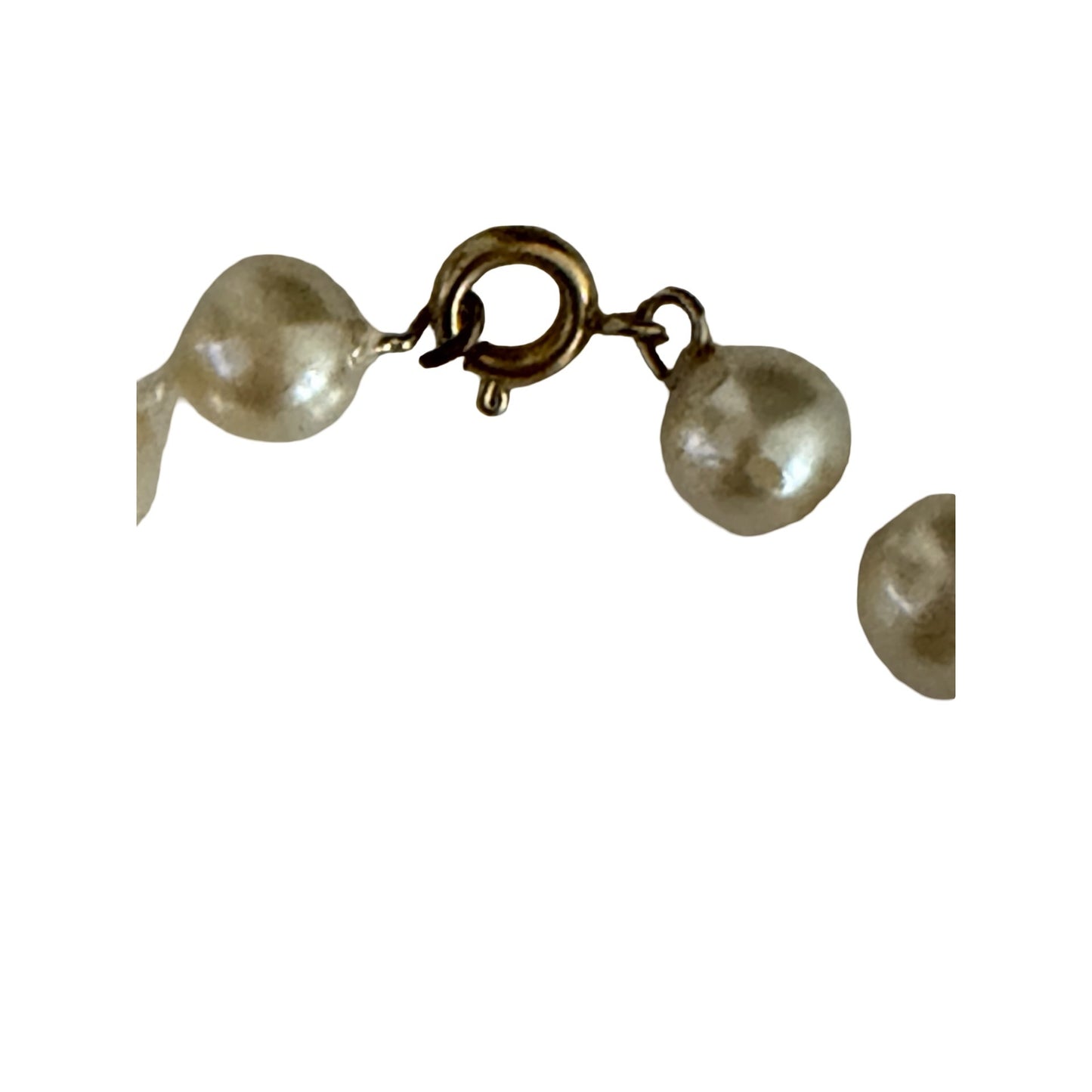 Vintage Faux Pearl Beaded Necklace 16 Inch Cream Glass Pearl Choker Gold Tone Clasp