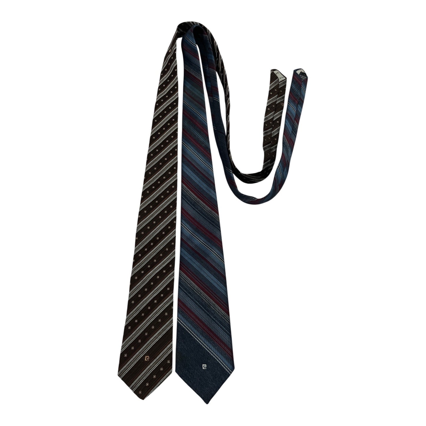 Vintage Pierre Cardin Neckties – Set of 2 Striped Polyester Ties – Brown & Blue