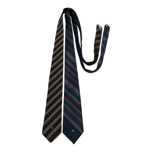Vintage Pierre Cardin Neckties – Set of 2 Striped Polyester Ties – Brown & Blue