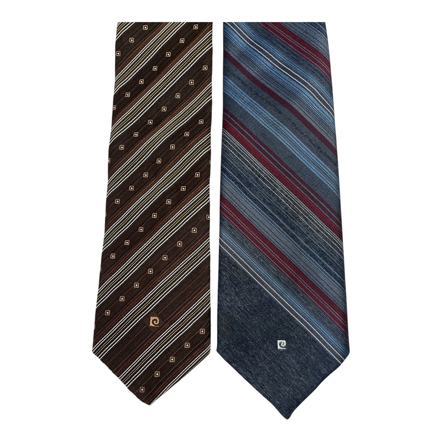 Vintage Pierre Cardin Neckties – Set of 2 Striped Polyester Ties – Brown & Blue