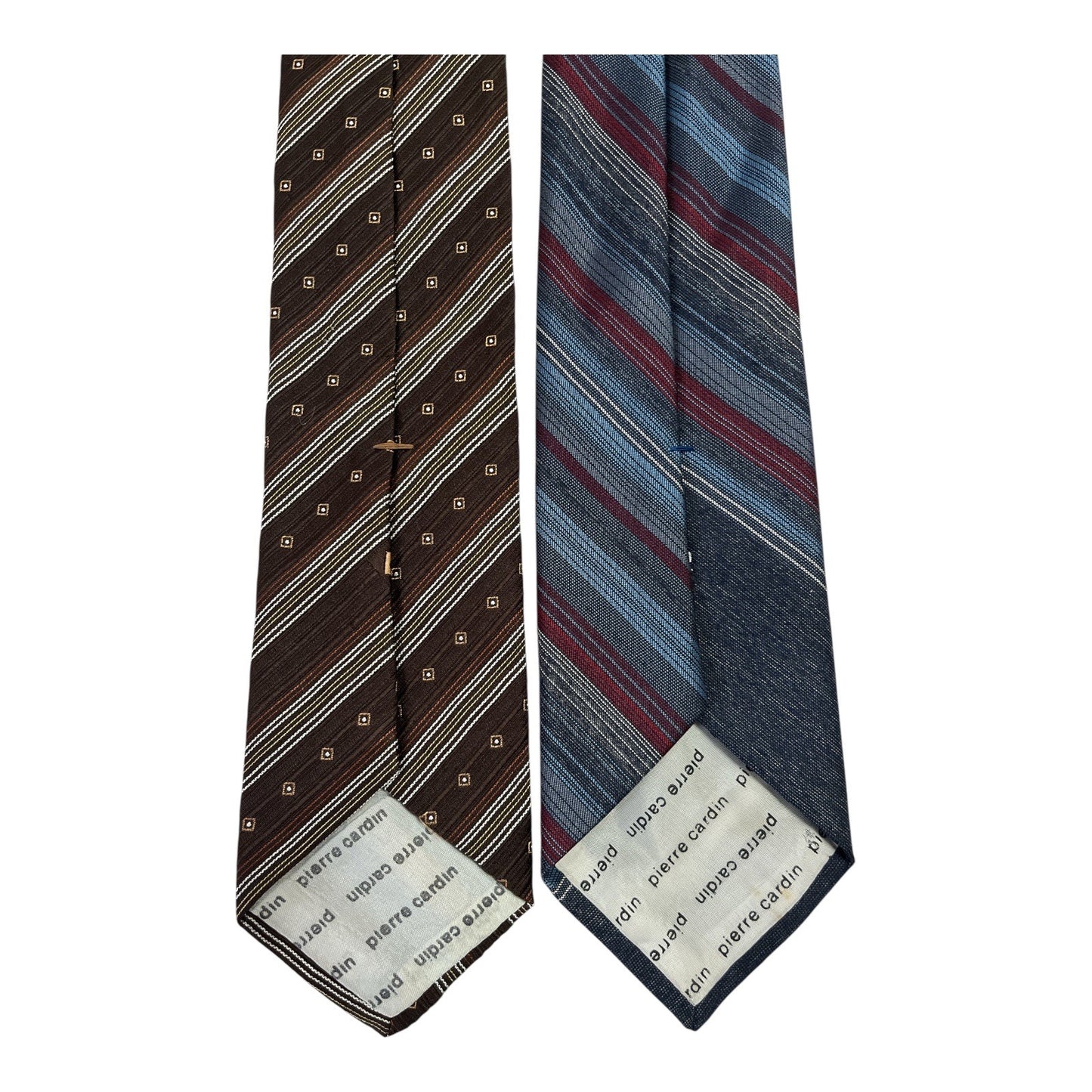 Vintage Pierre Cardin Neckties – Set of 2 Striped Polyester Ties – Brown & Blue